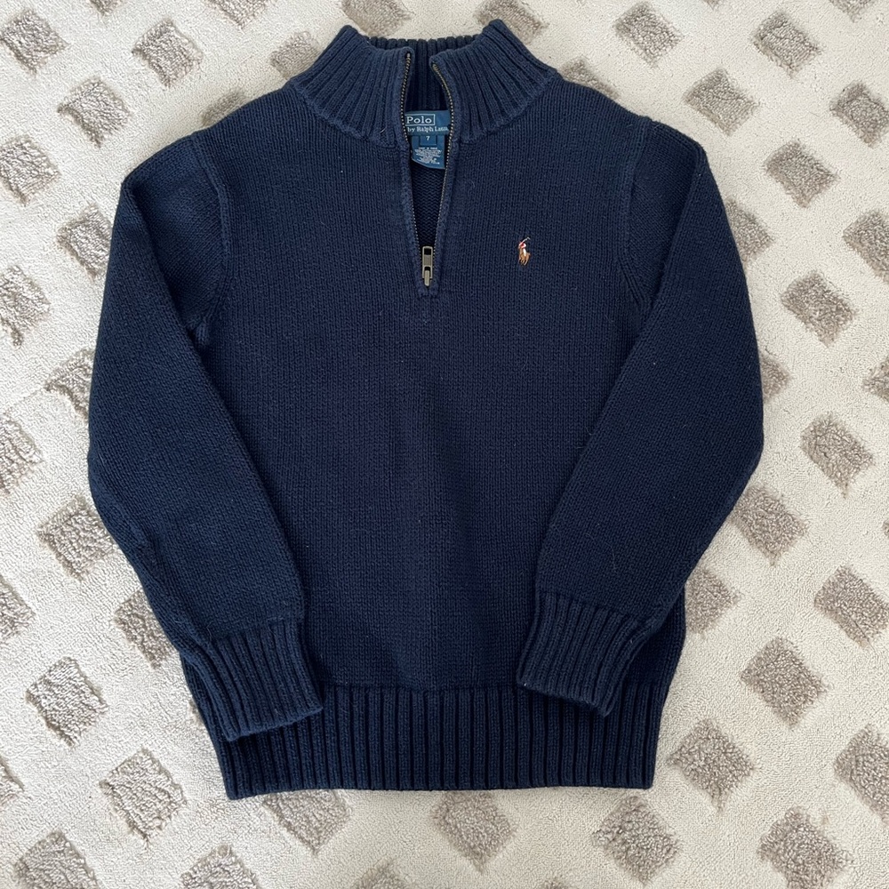 Classic Polo Ralph Lauren 1/4 zip sweater. Navy blue. Size boys 7